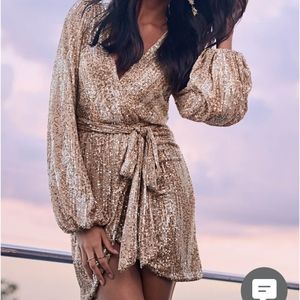 Belted Sequined Wrap Dress